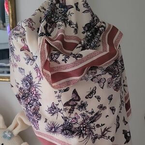 Dior Floral Scarf in Cream and Purple